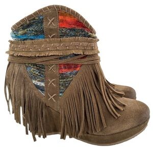 Naughty monkey trixie ankle booties 10 brown suede boho tribal western boots